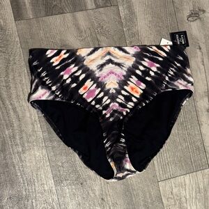 Bar III Black Tie-Dye High Waist Bikini Bottoms with Pink and Orange Accents